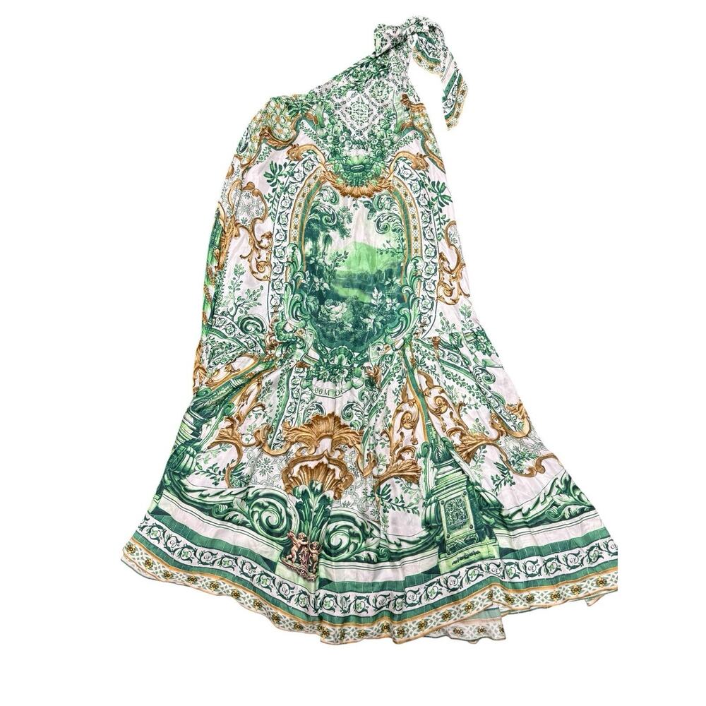 NWT Camilla Corridor Of Calm Green Silk One Shoulder Tie Maxi Dress sz M L - Picture 9 of 15